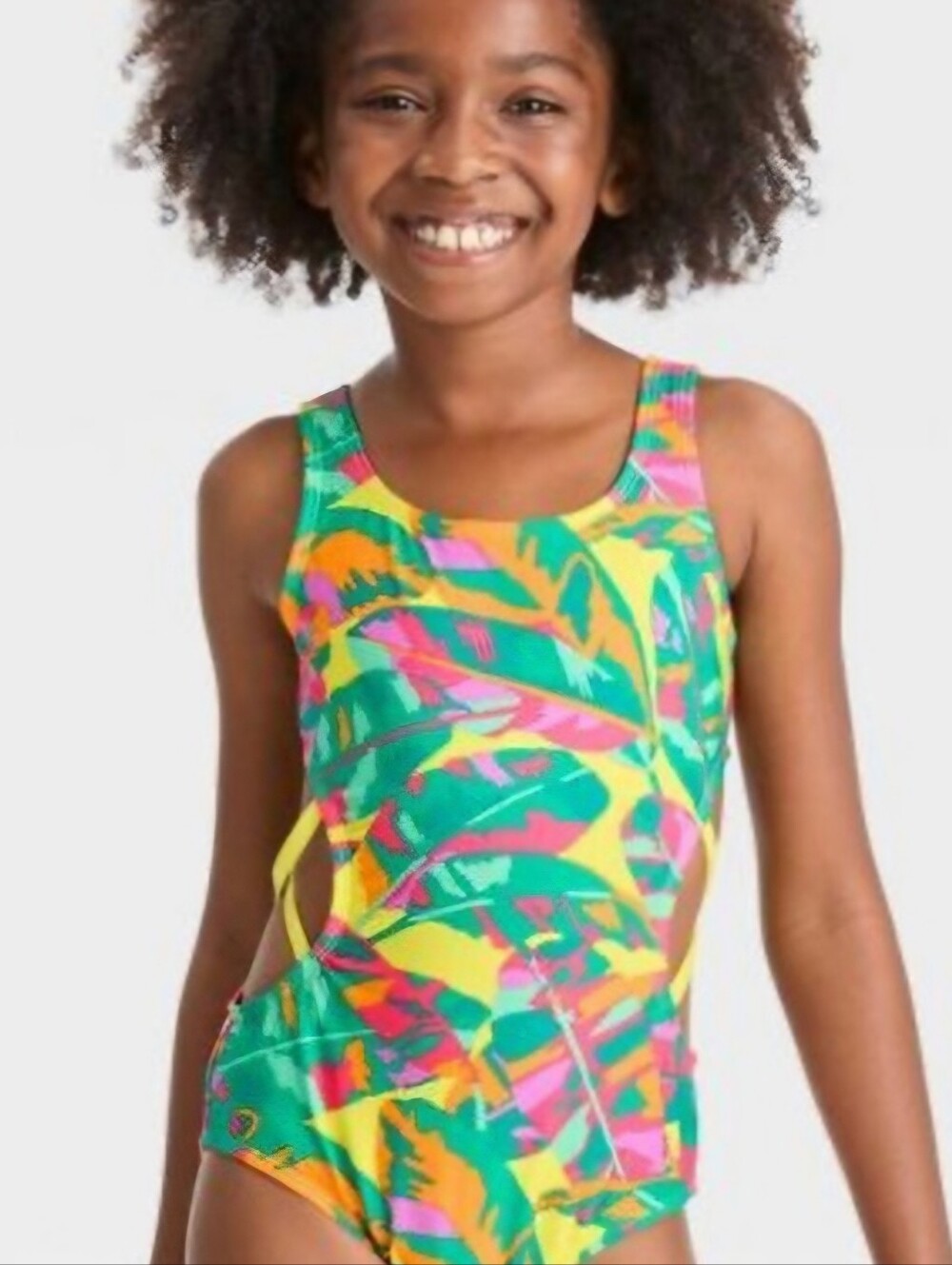 NWOT Cat & Jack Girls One Piece Floral Print  Swimsuit Side Cutouts Size XL 14.